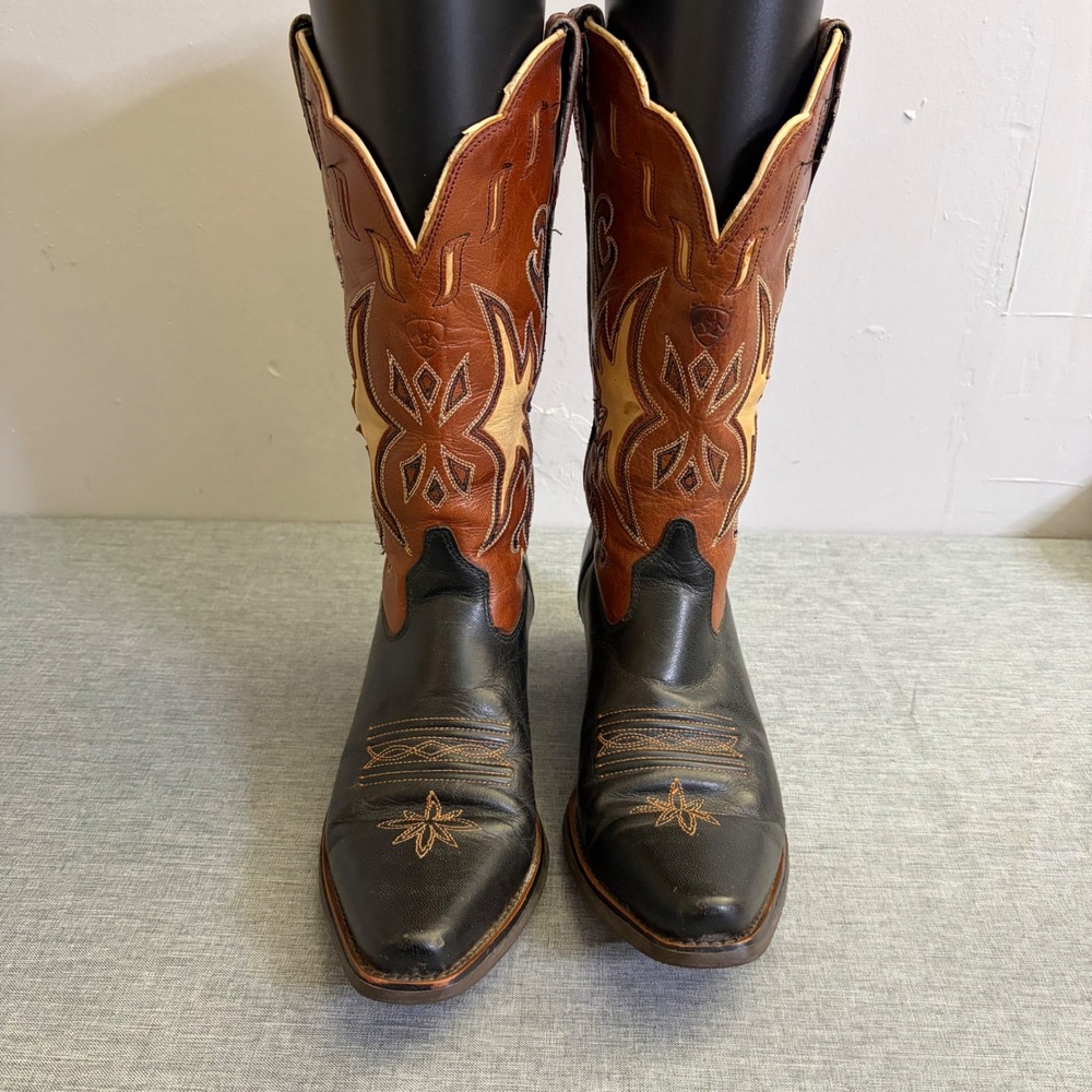 Ariat Western Boots Women 7.5B Black Brown 15502 Leather Inlay Snip Toe Vintage - Picture 2 of 13